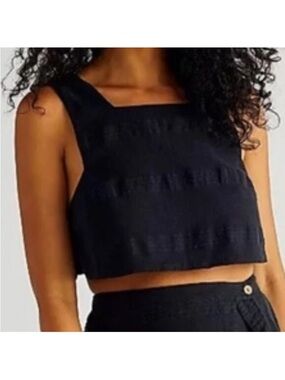 Free People Black cotton/linen Square-Neck Crop Top size XS
